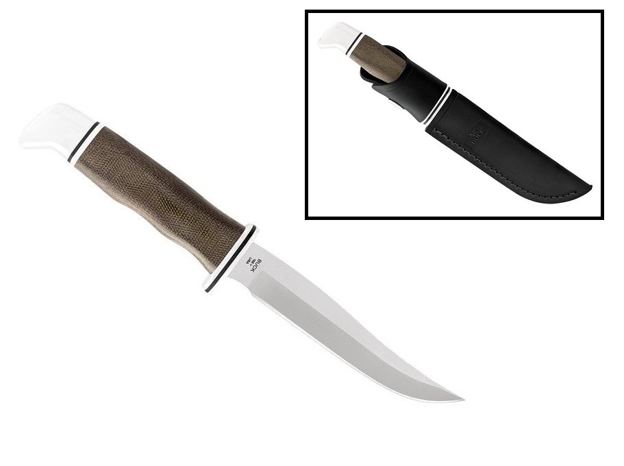 Buck Pathfinder Pro Fixed Blade Knife, S35VN, Micarta, Leather Sheath, 0105GRS1
