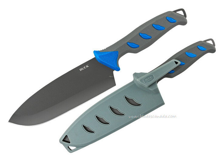 Buck Hookset Salt Water Cleaver Fixed Blade Knife, Grey/Blue, 0150BLS