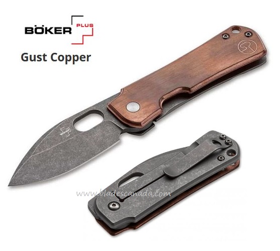 Boker Plus Gust Framelock Folding Knife, D2, Copper Handle, 01BO146