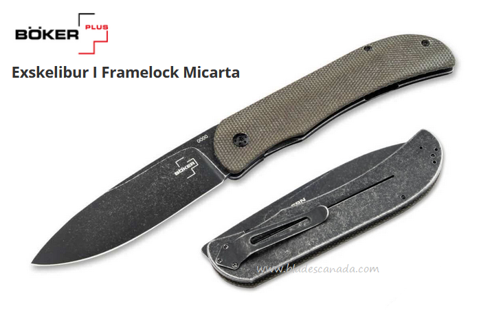 Boker Plus Exskelibur I Framelock Folding Knife, D2 Steel, Micarta, 01BO359