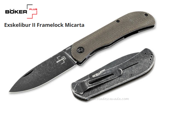 Boker Plus Exskelibur II Framelock Folding Knife, D2 Steel, Micarta, 01BO367