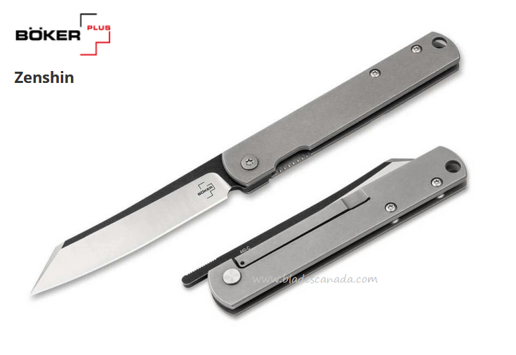 Boker Plus Zenshin Framelock Folding Knife, 440C, Stainless Steel, 01BO368