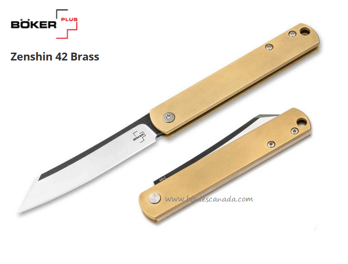 Boker Plus Zenshin 42 Slipjoint Folding Knife, 440C, Brass Handle, 01BO369