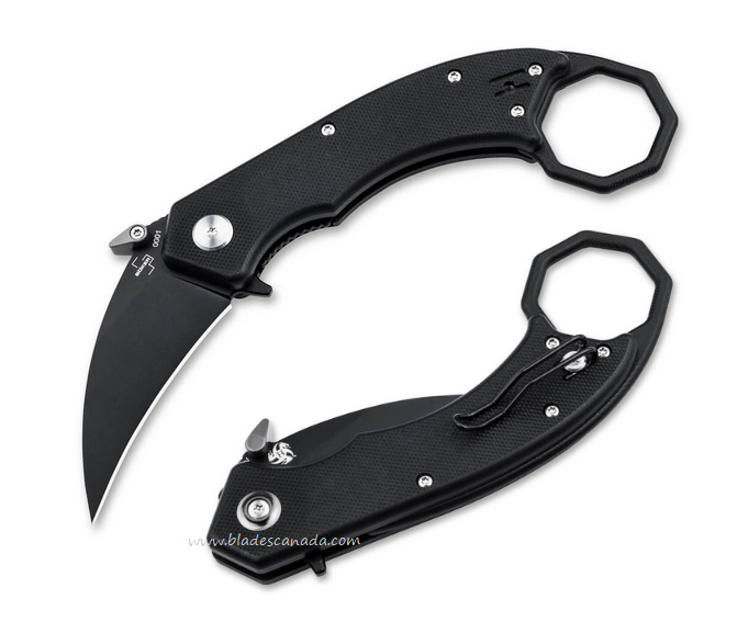 Boker Plus HEL Karambit Flipper Folding Knife, 154CM Black, G10 Black, 01BO515