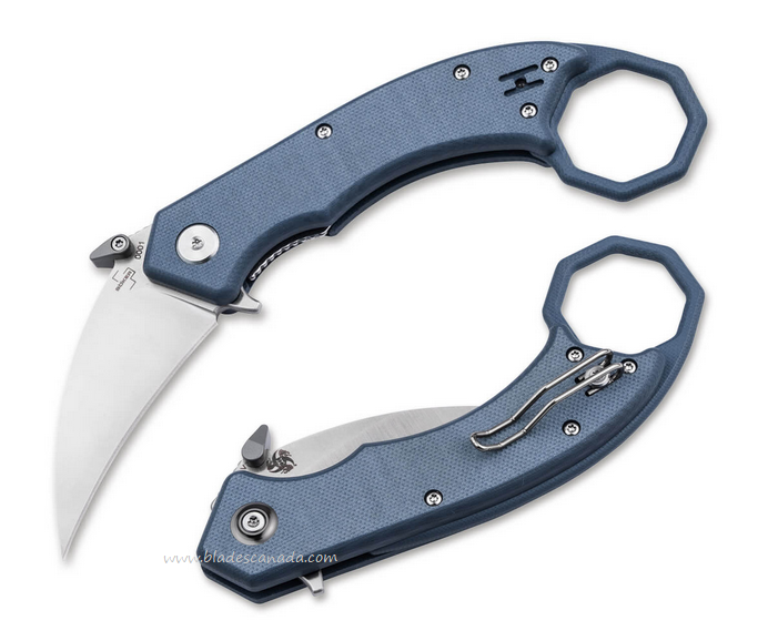 Boker Plus HEL Karambit Flipper Folding Knife, 154CM, G10 Blue, 01BO516