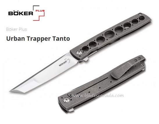 Boker Plus Urban Trapper Framelock Flipper Knife, VG10 Tanto, Titanium, 01BO721