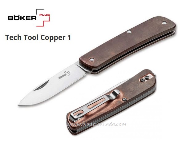 Boker Plus Tech Tool Copper 1 Slipjoint Folding Knife, 12C27 Sandvik, Copper Handle, 01BO855 - Click Image to Close