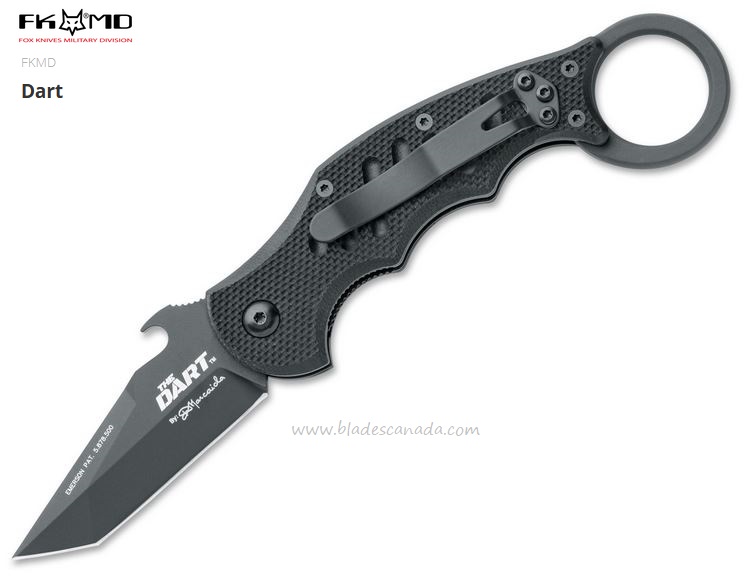 Fox Italy FKMD Dart Folding Knife, Wave Opening, N690, G10 Black, FX-597