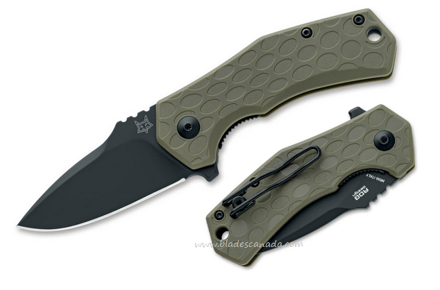 Fox Italy Italico Flipper Folding Knife, N690 Black, FRN OD Green, 01FX1068