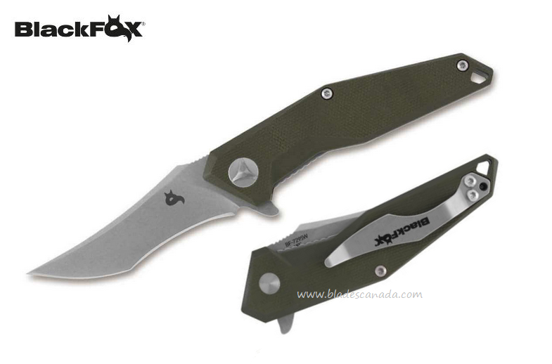 BlackFox Kravi Flipper Folding Knife, 440C, G10 Olive Green, BF-729 SW