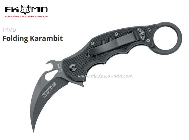 Fox Italy Black Karambit Folding Knife, Wave Opening, N690, G10 Black, FX-599 - Click Image to Close