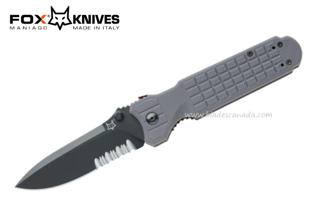 Fox Italy Predator II Folding Knife, N690 Black Serrated, G10 Grey, FX-446GRS