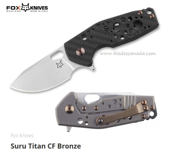 Fox Italy Suru Titan Flipper Folding Knife, M390, CF/Titanium Bronze, FX-526TCB - Click Image to Close