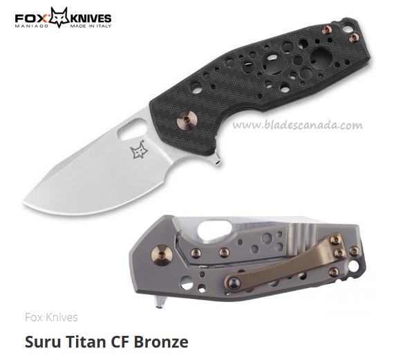 Fox Italy Suru Titan Flipper Folding Knife, M390, CF/Titanium Bronze, FX-526 TCB