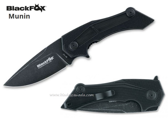 BlackFox Munim Flipper Folding Knife, 440C, G10 Black, BF-747