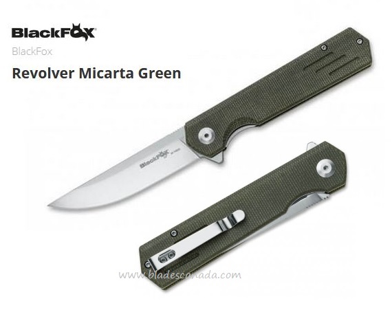 BlackFox Revolver Flipper Folding Knife, D2, Micarta Green, BF-740OD