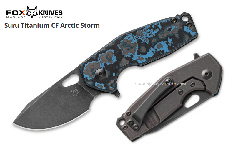 Fox Italy Suru Flipper Framelock Knife, CPM 20CV, CF/Titanium Artic Storm, FX-526LE CE