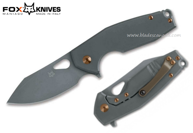 Fox Italy Yaru Flipper Framelock Knife, CPM S90V, Titanium PVD Grey, FX-527 TIPVD
