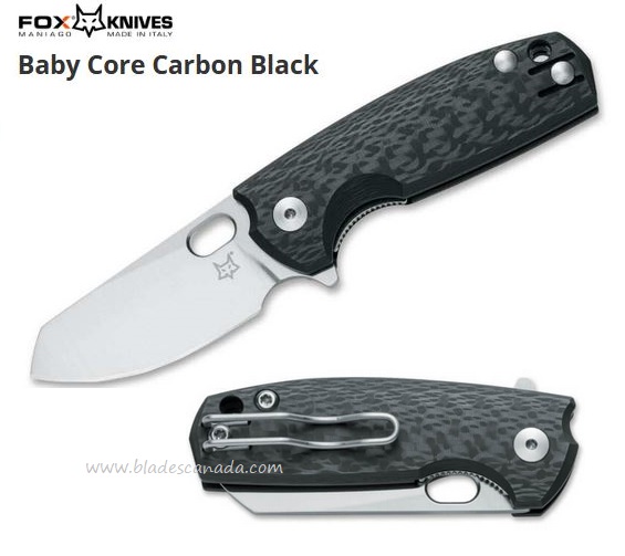 Fox Italy Baby Core Flipper Folding Knife, M390 Steel, Carbon Fiber, FX-608 CF