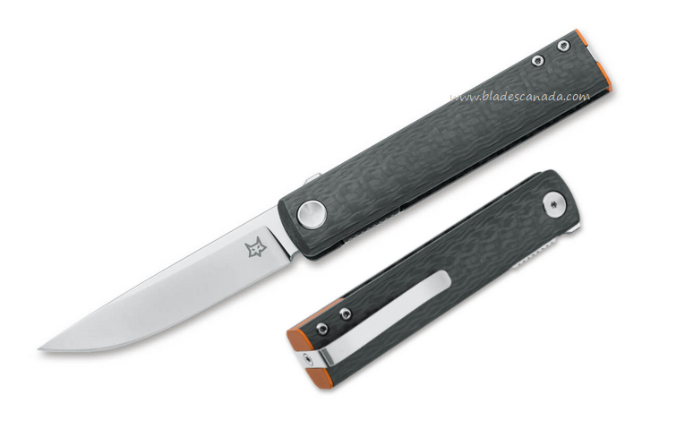 Fox Chnops Flipper Folding Knife, M390, Carbon Fiber w/Orange Spacer, FX-543 CFO