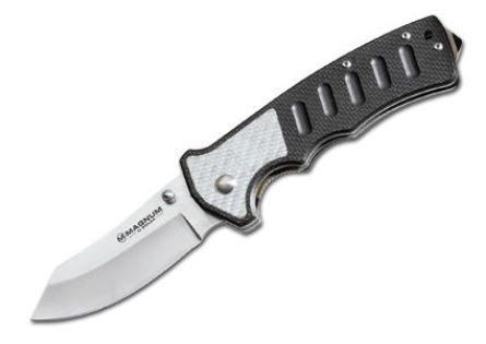 Boker Magnum Silver Carbon Folding Knife, 440, G10 Black, B-01LG305