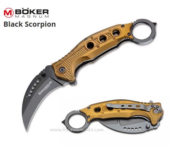 Boker Magnum Black Scorpion Flipper Folding Knife, Aluminum Handle, 01MB713 - Click Image to Close