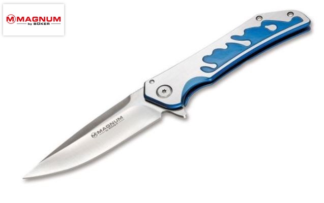Boker Grotto Flipper Folding Knife, 440A, Blue handle, 01RY315