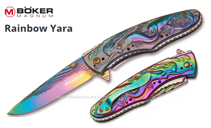 Boker Magnum Yara Flipper Folding Knife, Assisted Opening, Rainbow Handle, 01SC069