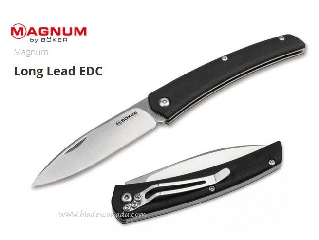 Boker Magnum Long Lead EDC Slipjoint Folding Knife, G10 Black, 01SC080
