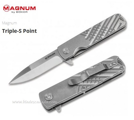 Boker Magnum Triple-S Point Flipper Folding Knife, Stainless Handle, 01SC082