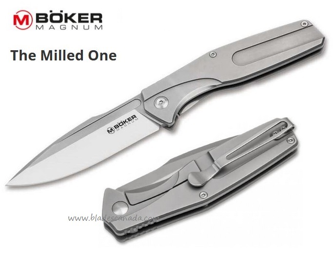 Boker Magnum The Milled One Framelock Folding Knife, Stainless Handle, 01SC083