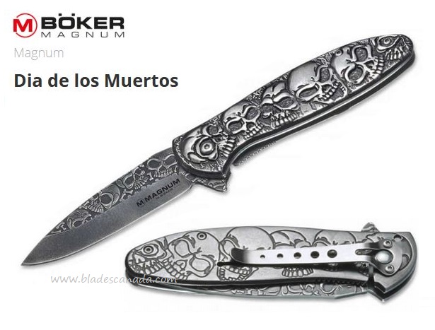 Boker Magnum Dia De Los Muertos Flipper Folding Knife, Assisted Opening, 440A, 01SC519