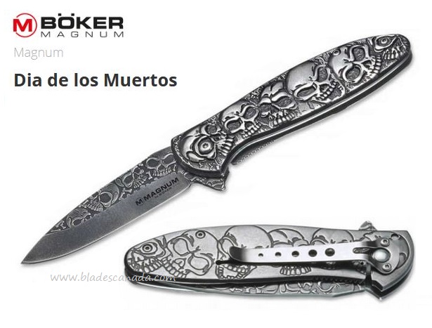 Boker Magnum Dia De Los Muertos Flipper Folding Knife, Assisted Opening, 440A, 01SC519 - Click Image to Close