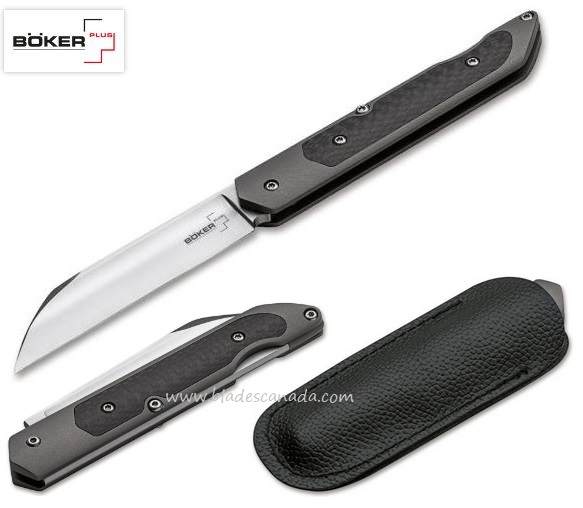 Boker Plus Genios Gent's Folding Knife, VG10, Titanium, Leather Sheath, 01BO247