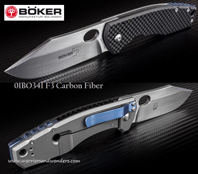 Boker Plus F3 Framelock Folding Knife, CPM S35VN, Carbon Fiber, 01BO341