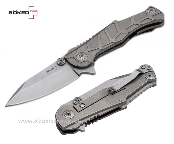 Boker Plus Dreed Flipper Framelock Folding Knife, 440C, Titanium, 01BO616