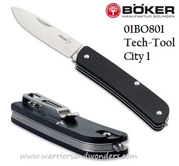 Boker Plus Tech-Tool City 1 Folding Knife, 12C27 Sandvik, G10 Black, Glass Breaker, 01BO801