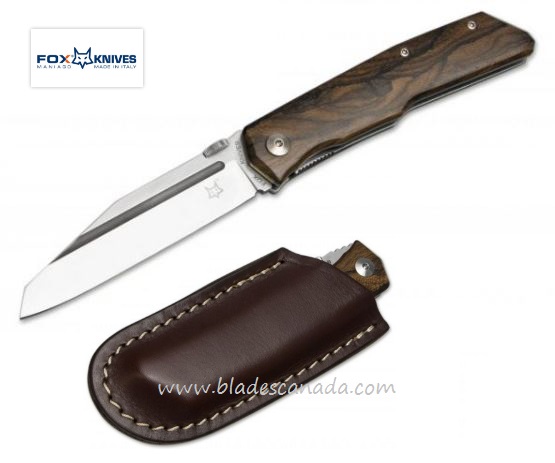 Fox Italy Terzuola Folding Knife, N690Co, Ziricote Wood, Leather Sheath, FX-515W