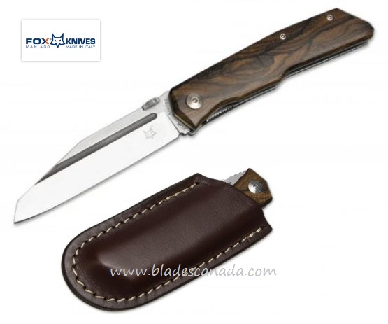 Fox Italy Terzuola Folding Knife, N690Co, Ziricote Wood, Leather Sheath, FX-515 W