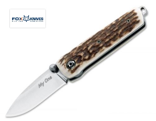 Fox ItalyMy One Folding Knife, N690, Stag Handle, Leather Pouch, 279 CE