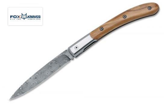 Fox Italy Elite Folding Knife, Damascus Blade, Olive Wood, 271DOL