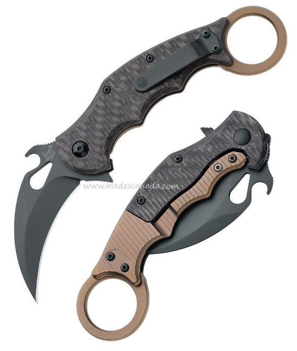 Fox Italy FKMD Karambit Flipper Framelock Knife, Elmax Steel, Titanium/CF, FX-599TIC