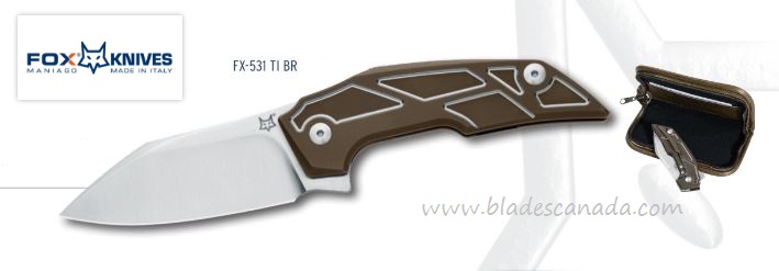Fox Phoenix Tashi Bharucha Flipper Folding Knife, M390, Titanium Brown, FX-531 TI BR