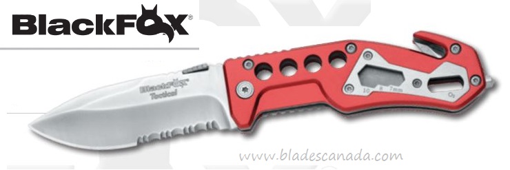 BlackFox BF-117 Tactical Rescue Folding Knife, 440A, G10 Red, Glass Breaker, BF-117