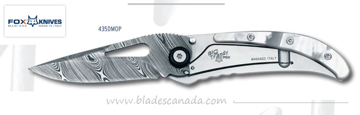 Fox Italy Big Trendy Damasco, Mother of Pearl Framelock Folder, Damascus Blade, FX-435DMOP