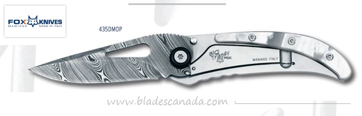 Fox Italy Big Trendy Damasco, Mother of Pearl Framelock Folder, Damascus Blade, FX-435DMOP