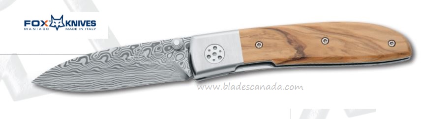 Fox Italy Elite Folding Knife, Damascus Blade, Olive Wood, 273 DOL