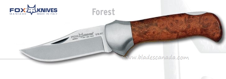 Fox Italy Forest Folding Knife, Sandvik 12C27, Amboina Wood, 576RT