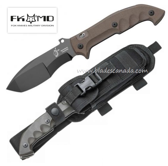 Fox Italy Meskwaki Tracker Folding Knife, N690, G10 Brown, Tan Sheath, FX-501