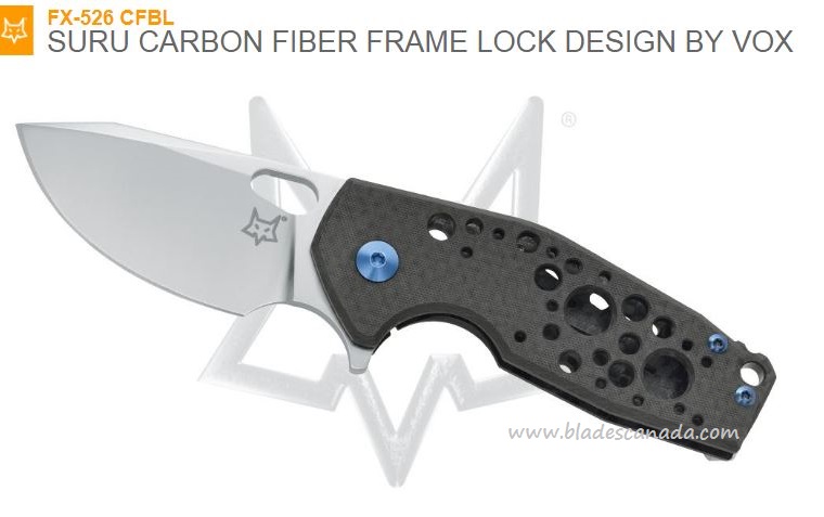 Fox Italy Vox Suru Flipper Framelock Knife, M390, Carbon Fiber Blue, FX-526CFBL